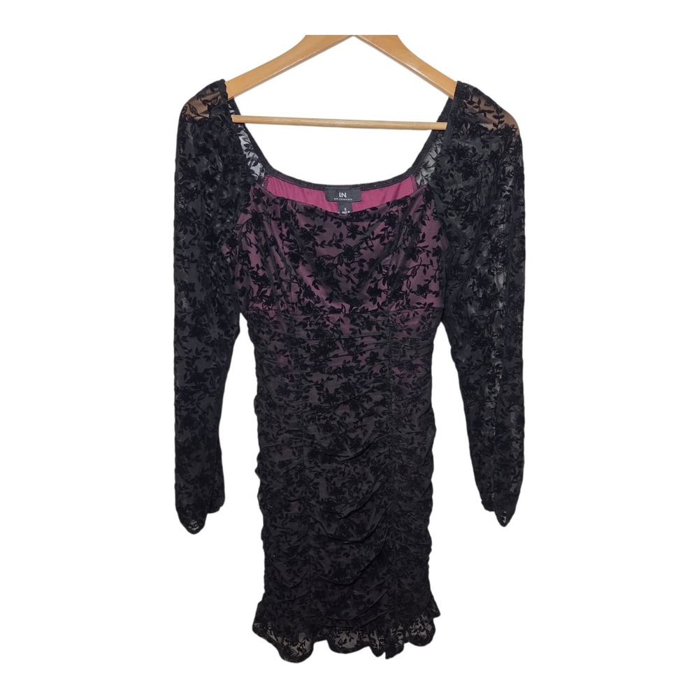 Velvet Burnout Bodycon Dress‎ S Black Floral Ruched Y2K Goth Whimsigoth Romantic